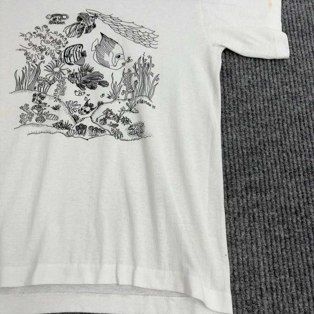 VTG Cotton Fish Graphic 90s Tennessee River T Shirt Kids L‎ White Single Stitch